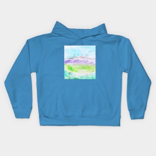 Summer landscape, valley, beautiful nature. Encaustic, art decoration, sketch. Kids Hoodie